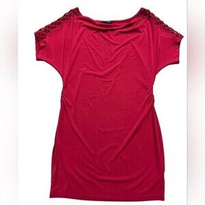 Banana Republic Factory Cranberry Red Short Sleeve w Design Dress Size Large
